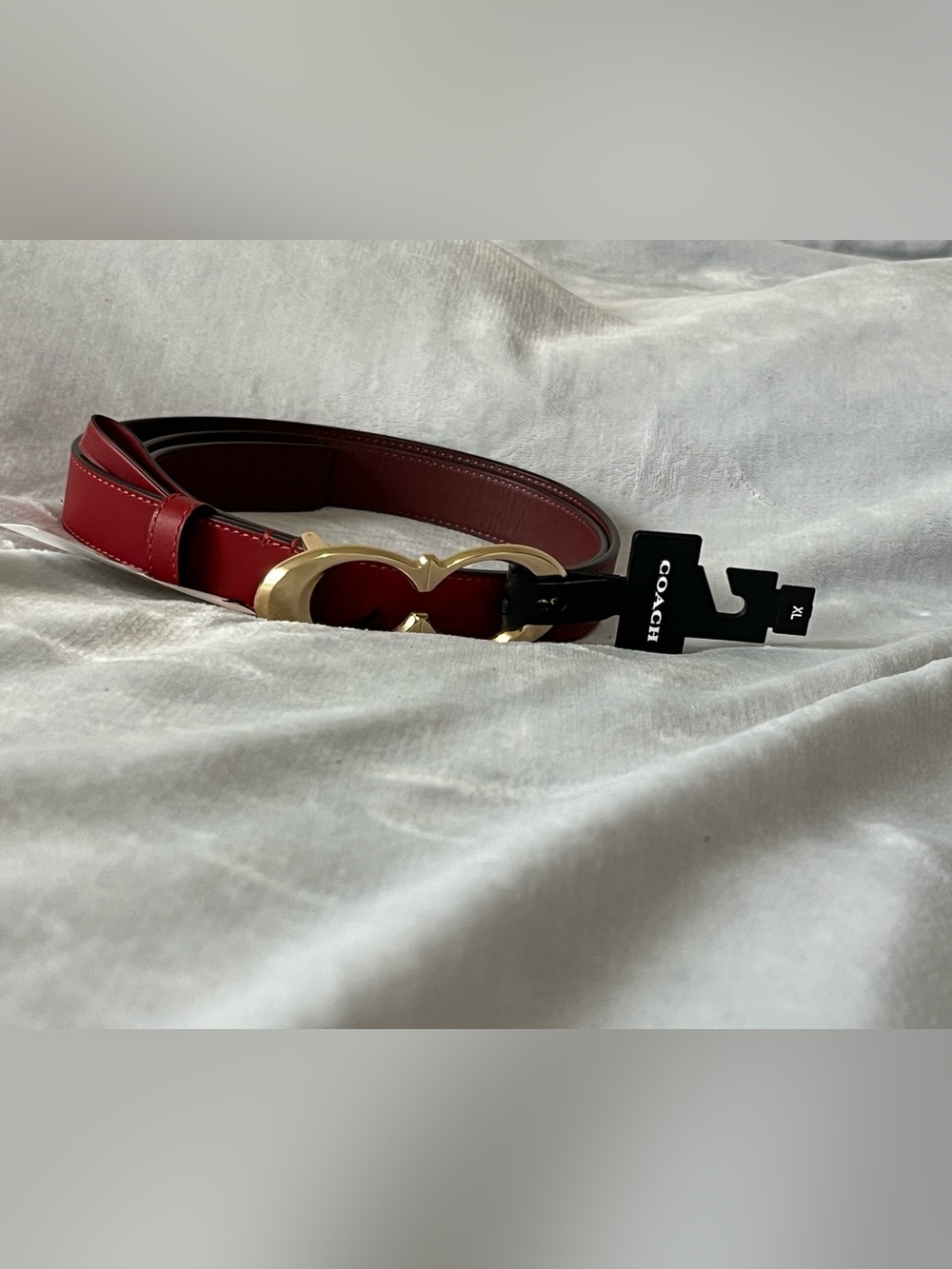 COACH Red Leather Belt with Gold Signature 'C' Buckle